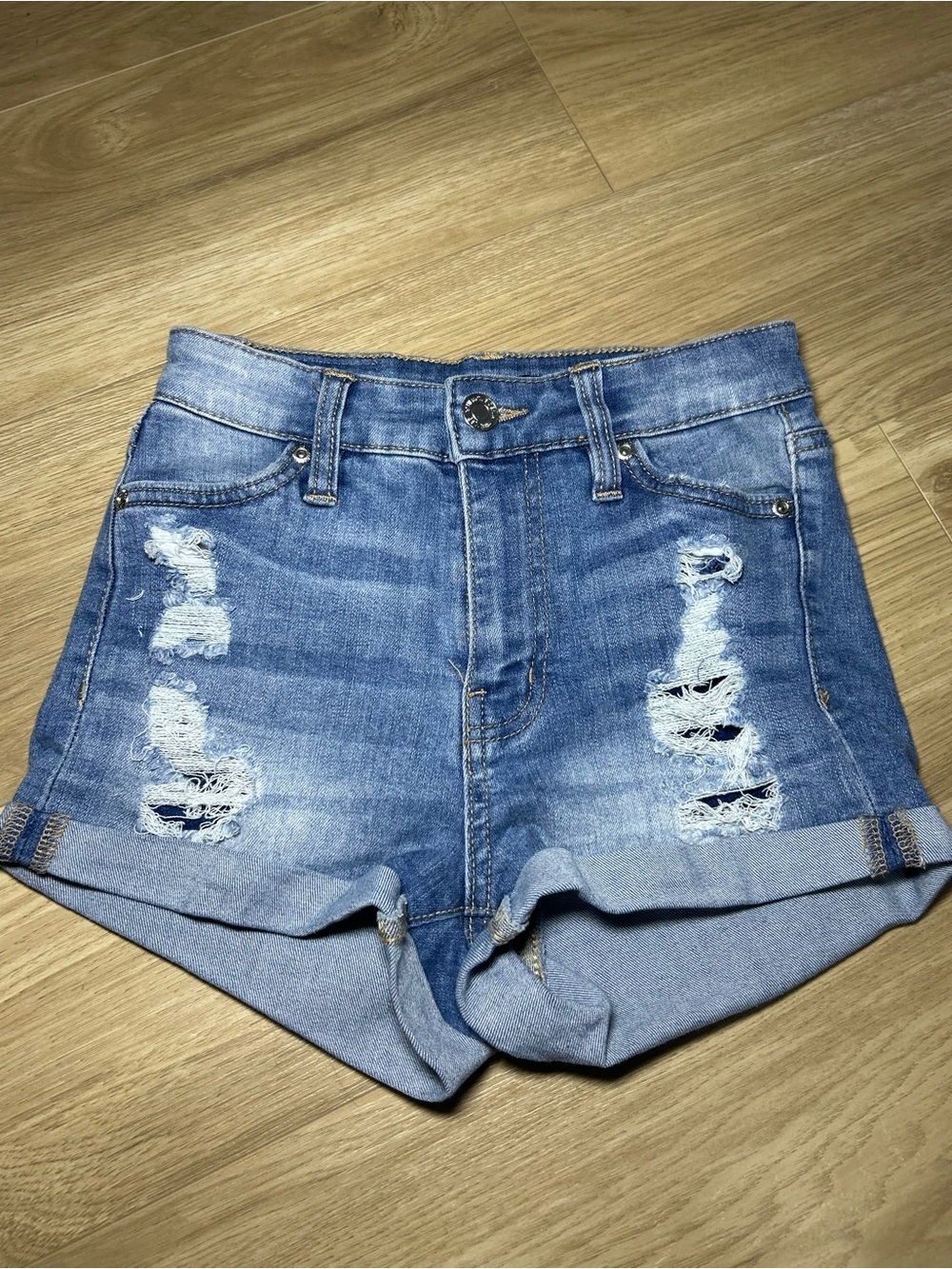 Bluenotes Light Blue Distressed High Rise Jean Shorts